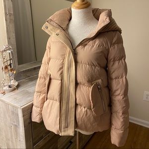 Down Feather & Wool Puffer Coat Taupe Tan